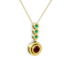 Belinda Kolye - Garnet ve kök zümrüt 8 ayar altın kolye (40 cm altın rolo zincir) #buebid