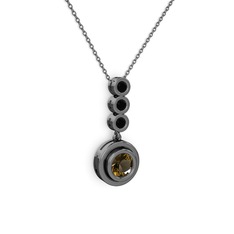 Belinda Kolye - Dumanlı kuvars ve siyah zirkon 925 ayar siyah rodyum kaplama gümüş kolye (40 cm gümüş rolo zincir) #c7ca9z