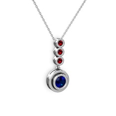 Lab safir ve garnet 8 ayar beyaz altın kolye (40 cm beyaz altın rolo zincir)