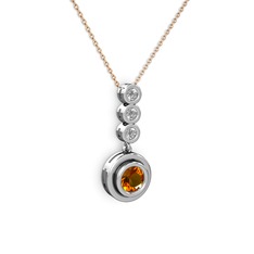 Sitrin ve swarovski 18 ayar beyaz altın kolye (40 cm rose altın rolo zincir)