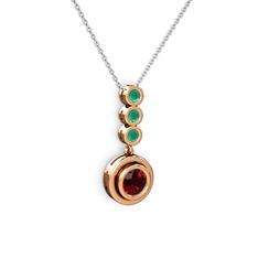 Garnet ve kök zümrüt 8 ayar rose altın kolye (40 cm beyaz altın rolo zincir)