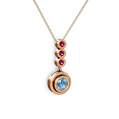 Akuamarin ve rodolit garnet 18 ayar rose altın kolye (40 cm rose altın rolo zincir)