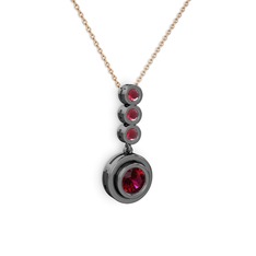 Belinda Kolye - Rodolit garnet ve kök yakut 925 ayar siyah rodyum kaplama gümüş kolye (40 cm rose altın rolo zincir) #deh082