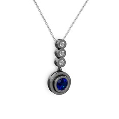 Belinda Kolye - Lab safir ve swarovski 925 ayar siyah rodyum kaplama gümüş kolye (40 cm gümüş rolo zincir) #dn58t7
