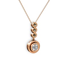 Swarovski ve dumanlı kuvars 14 ayar rose altın kolye (40 cm rose altın rolo zincir)