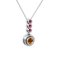 Sitrin ve rodolit garnet 8 ayar beyaz altın kolye (40 cm beyaz altın rolo zincir)