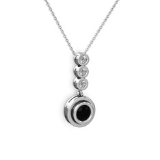 Siyah zirkon ve swarovski 925 ayar gümüş kolye (40 cm gümüş rolo zincir)