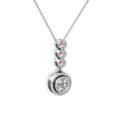 Swarovski ve pembe kuvars 14 ayar beyaz altın kolye (40 cm beyaz altın rolo zincir)