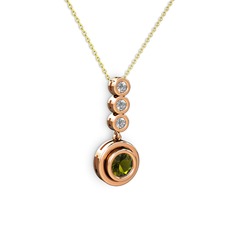 Peridot ve beyaz zirkon 18 ayar rose altın kolye (40 cm altın rolo zincir)