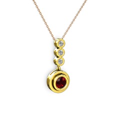 Belinda Kolye - Garnet ve elmas 8 ayar altın kolye (0.33 karat, 40 cm rose altın rolo zincir) #fim0hk