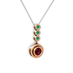 Belinda Kolye - Rodolit garnet ve kök zümrüt 925 ayar rose altın kaplama gümüş kolye (40 cm beyaz altın rolo zincir) #g28sga