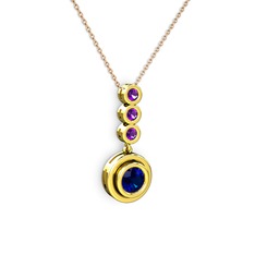 Lab safir ve ametist 14 ayar altın kolye (40 cm rose altın rolo zincir)