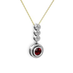 Garnet ve beyaz zirkon 18 ayar beyaz altın kolye (40 cm altın rolo zincir)