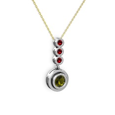Peridot ve garnet 14 ayar beyaz altın kolye (40 cm altın rolo zincir)