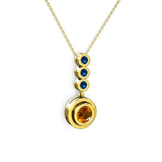Sitrin ve lab safir 18 ayar altın kolye (40 cm altın rolo zincir)