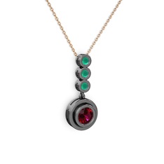 Belinda Kolye - Rodolit garnet ve kök zümrüt 925 ayar siyah rodyum kaplama gümüş kolye (40 cm rose altın rolo zincir) #gfcjn0