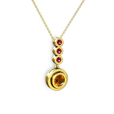 Sitrin ve rodolit garnet 925 ayar altın kaplama gümüş kolye (40 cm gümüş rolo zincir)