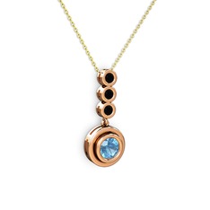 Akuamarin ve siyah zirkon 14 ayar rose altın kolye (40 cm altın rolo zincir)