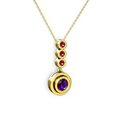 Belinda Kolye - Ametist ve rodolit garnet 18 ayar altın kolye (40 cm altın rolo zincir) #h1q4n7
