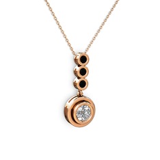 Elmas ve siyah zirkon 14 ayar rose altın kolye (0.68 karat, 40 cm rose altın rolo zincir)