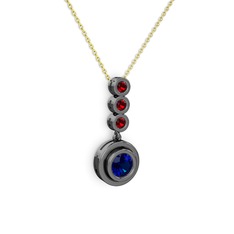 Belinda Kolye - Lab safir ve garnet 925 ayar siyah rodyum kaplama gümüş kolye (40 cm gümüş rolo zincir) #h6h6qr