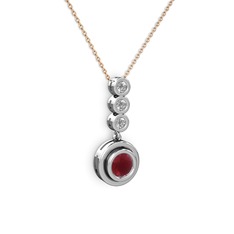 Kök yakut ve elmas 18 ayar beyaz altın kolye (0.33 karat, 40 cm rose altın rolo zincir)