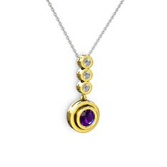 Belinda Kolye - Ametist ve swarovski 18 ayar altın kolye (40 cm gümüş rolo zincir) #h9ekyq