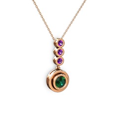 Belinda Kolye - Yeşil kuvars ve ametist 18 ayar rose altın kolye (40 cm gümüş rolo zincir) #heh270
