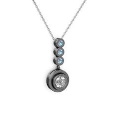 Belinda Kolye - Swarovski ve akuamarin 925 ayar siyah rodyum kaplama gümüş kolye (40 cm beyaz altın rolo zincir) #hjy4lg