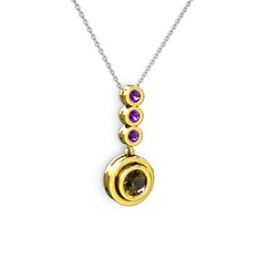 Belinda Kolye - Dumanlı kuvars ve ametist 18 ayar altın kolye (40 cm gümüş rolo zincir) #howo1w