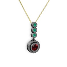 Belinda Kolye - Garnet ve kök zümrüt 925 ayar siyah rodyum kaplama gümüş kolye (40 cm gümüş rolo zincir) #hpwhur