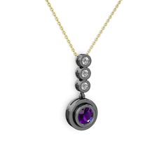 Belinda Kolye - Ametist ve swarovski 925 ayar siyah rodyum kaplama gümüş kolye (40 cm altın rolo zincir) #ht6r