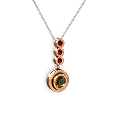 Dumanlı kuvars ve garnet 14 ayar rose altın kolye (40 cm beyaz altın rolo zincir)