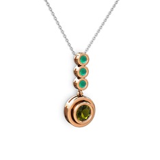 Peridot ve kök zümrüt 8 ayar rose altın kolye (40 cm beyaz altın rolo zincir)