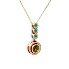 Peridot ve kök zümrüt 14 ayar rose altın kolye (40 cm altın rolo zincir)