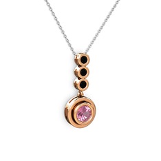 Pembe kuvars ve siyah zirkon 925 ayar rose altın kaplama gümüş kolye (40 cm gümüş rolo zincir)