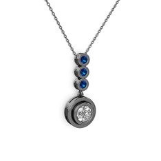 Belinda Kolye - Swarovski ve lab safir 925 ayar siyah rodyum kaplama gümüş kolye (40 cm gümüş rolo zincir) #if2bo7