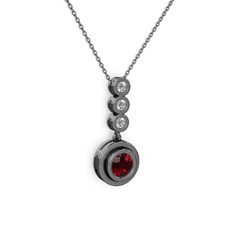 Garnet ve swarovski 925 ayar siyah rodyum kaplama gümüş kolye (40 cm gümüş rolo zincir)