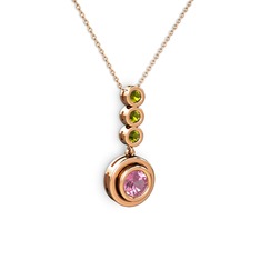 Belinda Kolye - Pembe kuvars ve peridot 8 ayar rose altın kolye (40 cm rose altın rolo zincir) #iszgf8