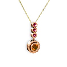 Sitrin ve rodolit garnet 18 ayar rose altın kolye (40 cm altın rolo zincir)