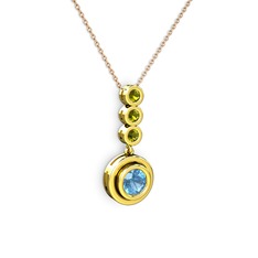 Akuamarin ve peridot 925 ayar altın kaplama gümüş kolye (40 cm gümüş rolo zincir)