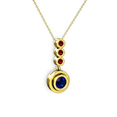 Lab safir ve garnet 18 ayar altın kolye (40 cm altın rolo zincir)