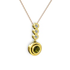Peridot ve swarovski 925 ayar altın kaplama gümüş kolye (40 cm gümüş rolo zincir)