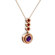Ametist ve garnet 14 ayar rose altın kolye (40 cm rose altın rolo zincir)