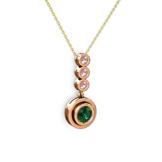 Yeşil kuvars ve pembe kuvars 18 ayar rose altın kolye (40 cm altın rolo zincir)