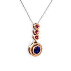 Lab safir ve rodolit garnet 8 ayar rose altın kolye (40 cm beyaz altın rolo zincir)