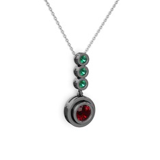 Belinda Kolye - Garnet ve yeşil kuvars 925 ayar siyah rodyum kaplama gümüş kolye (40 cm beyaz altın rolo zincir) #jpo80a
