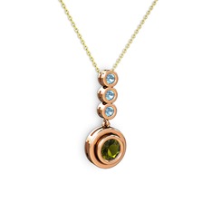 Peridot ve akuamarin 14 ayar rose altın kolye (40 cm altın rolo zincir)