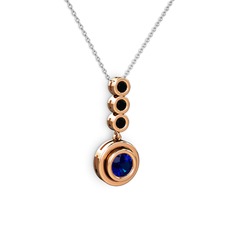 Lab safir ve siyah zirkon 8 ayar rose altın kolye (40 cm beyaz altın rolo zincir)
