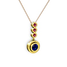 Lab safir ve rodolit garnet 14 ayar altın kolye (40 cm rose altın rolo zincir)